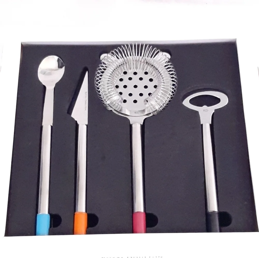 Royal Doulton Metal Mixing Bar Set Drinks cocktail party entertain 4 pc set NWT